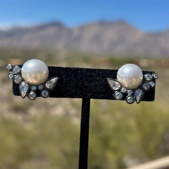 GIVENCHY Faux Pearl Rhinestone EARRINGS - Picture 2 of 8